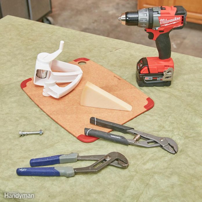Make a drill-powered cheese grater.
