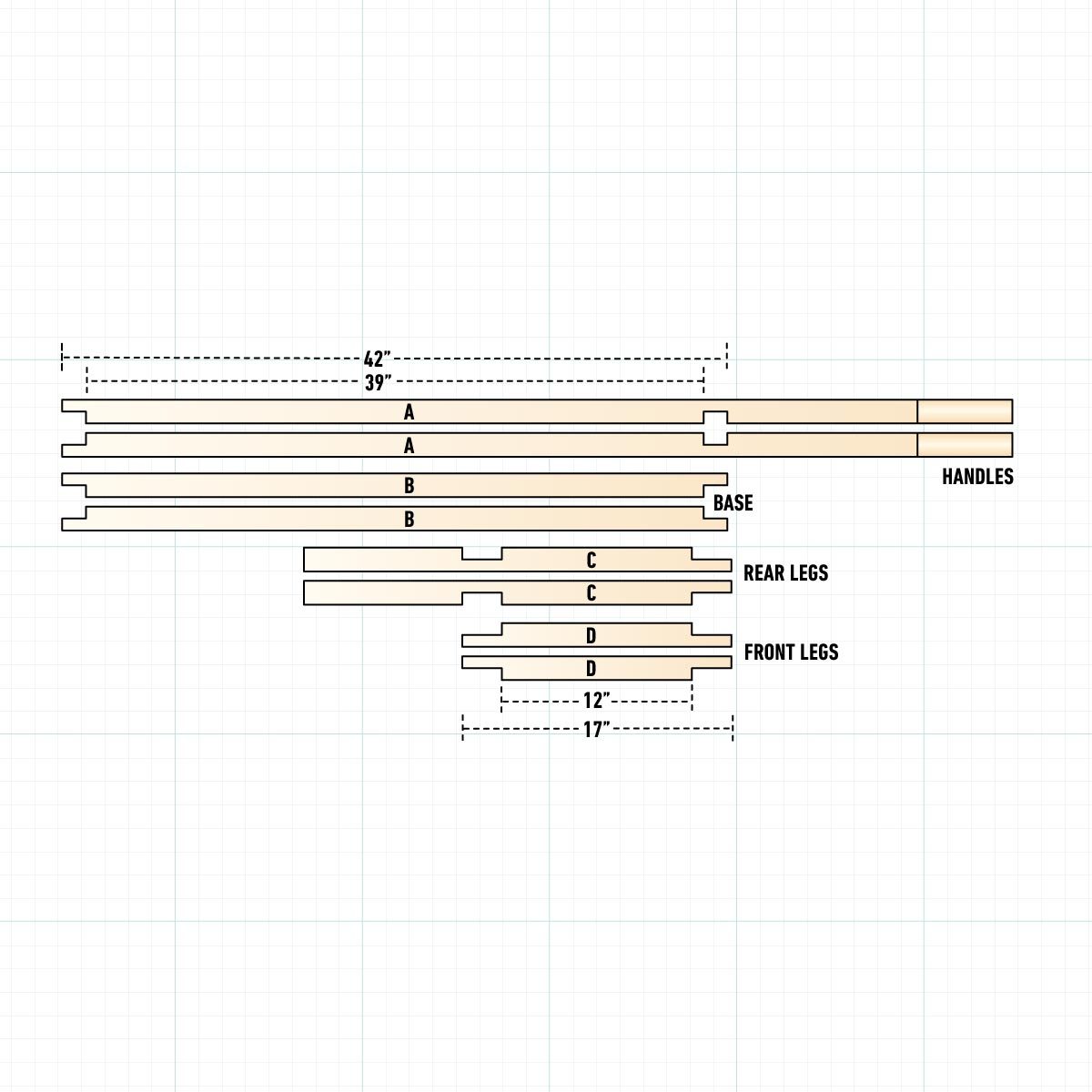 Construct A Classic Wooden Cart Half-Lap Joints diagram on grid background