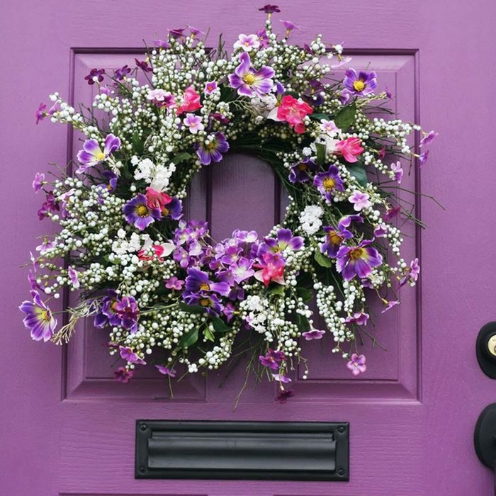 purple front door floral wreath