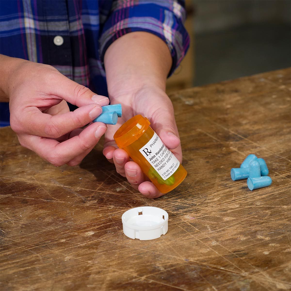 RX bottle earplug storage