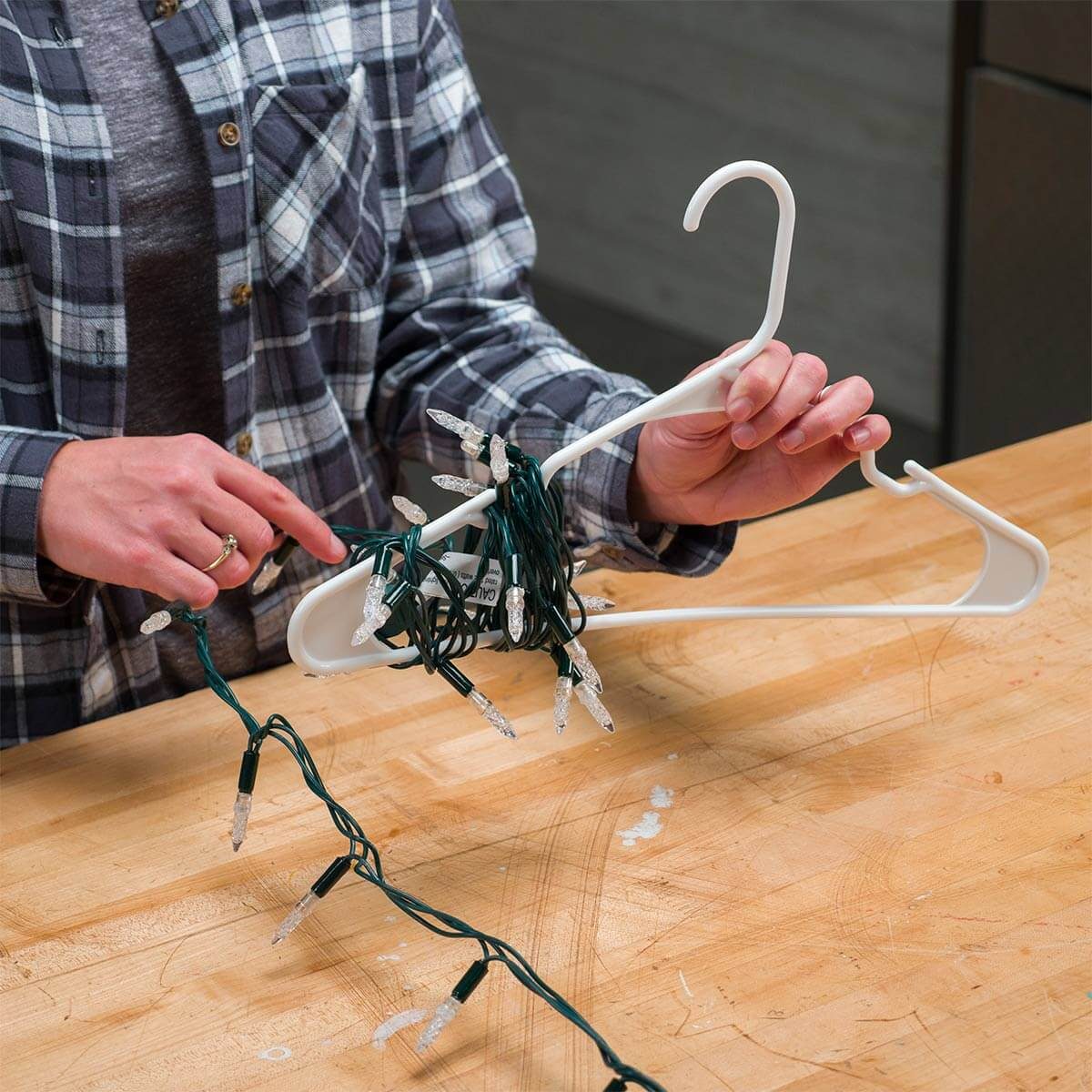 holiday lights on a hanger