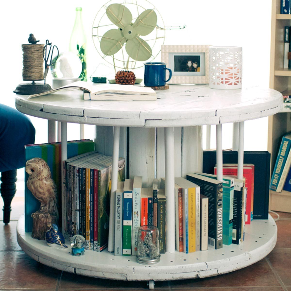 Reclaimed Wooden Spools end table