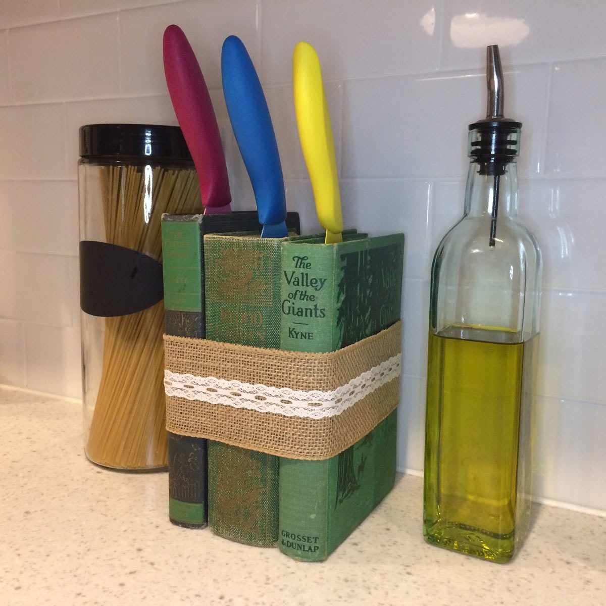 knife block made from old books