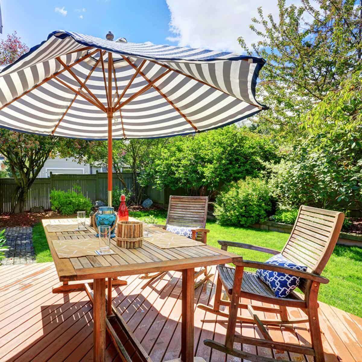 patio table set with umbrella