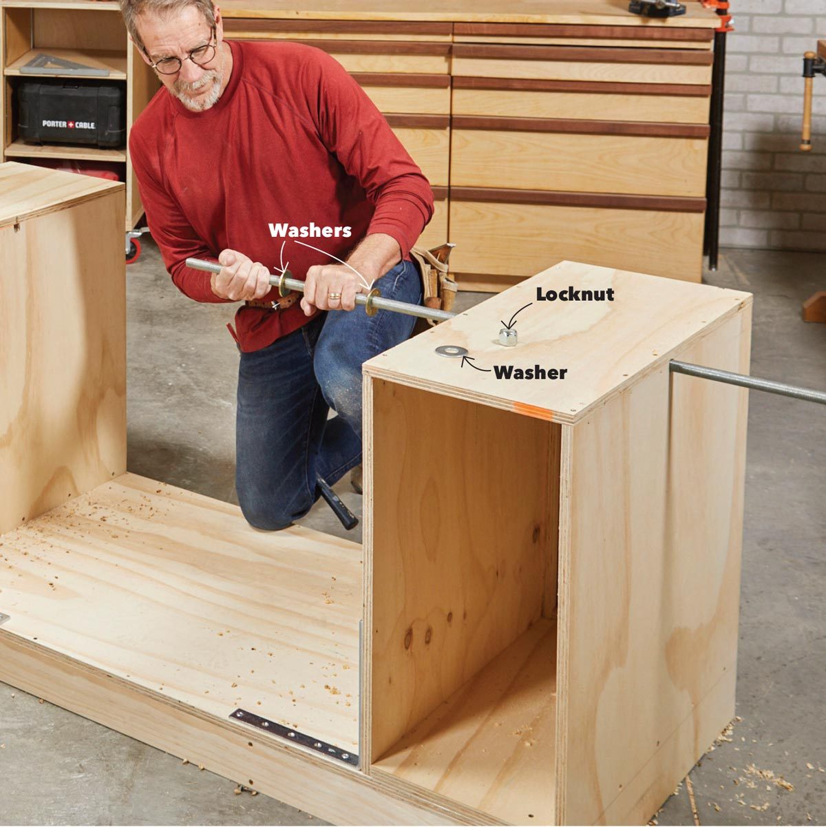 insert the threaded rod flip-top bench