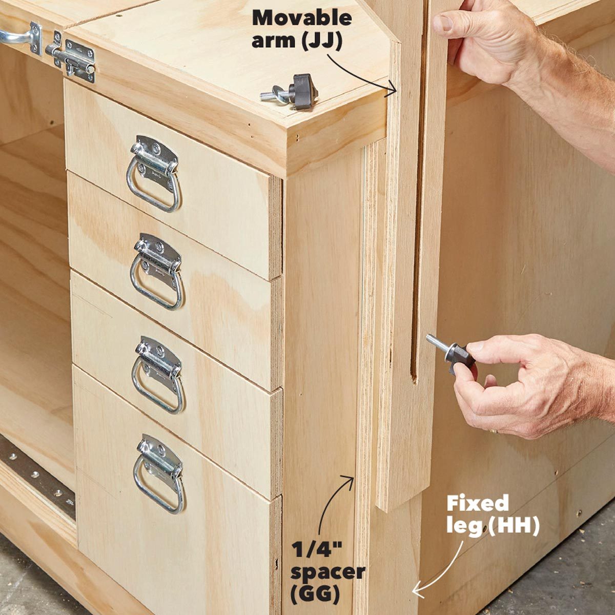 movable arm flip top bench