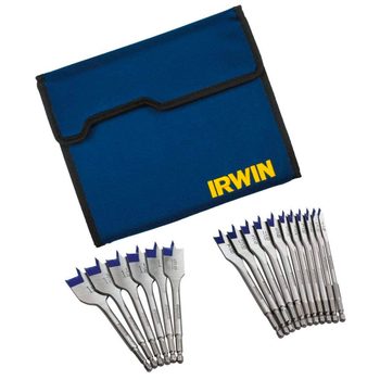 A set of metal drill bits lies beside a blue carrying case, showcasing various sizes, arranged neatly for easy access and organization.