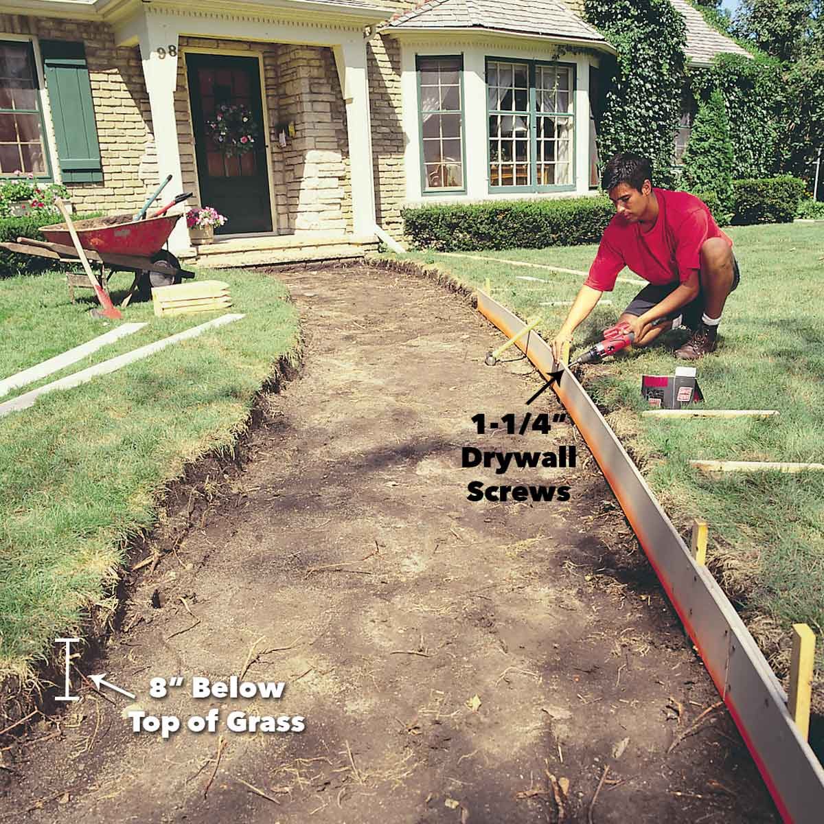 drive stakes every 3 feet concrete sidewalk