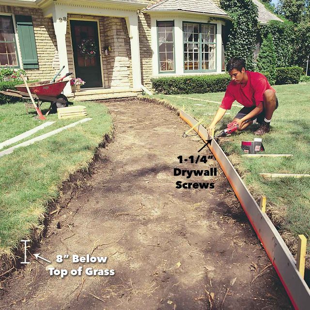 drive stakes every 3 feet concrete sidewalk