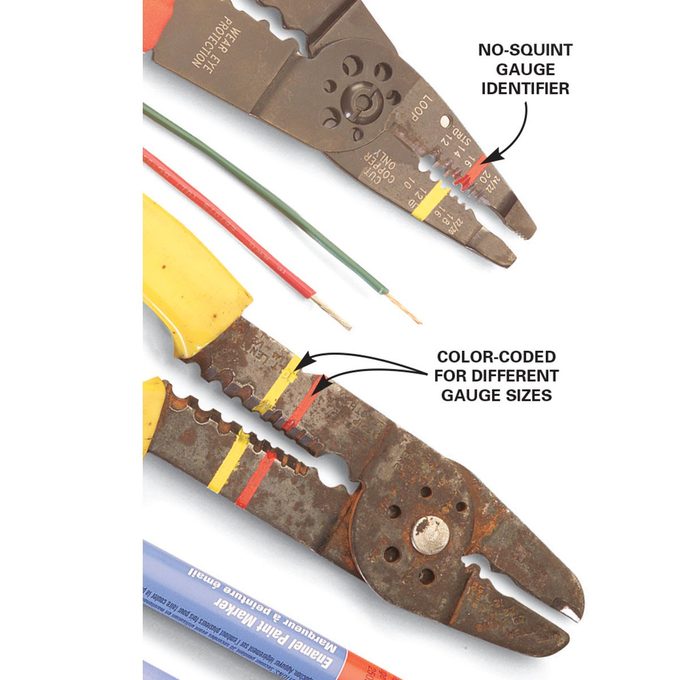Wire stripper tip Different color for different gauge sizes on a wire stripper | Construction Pro Tips