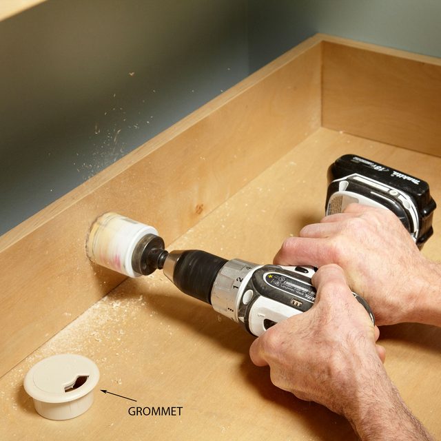 Hide cords behind a tall backsplash