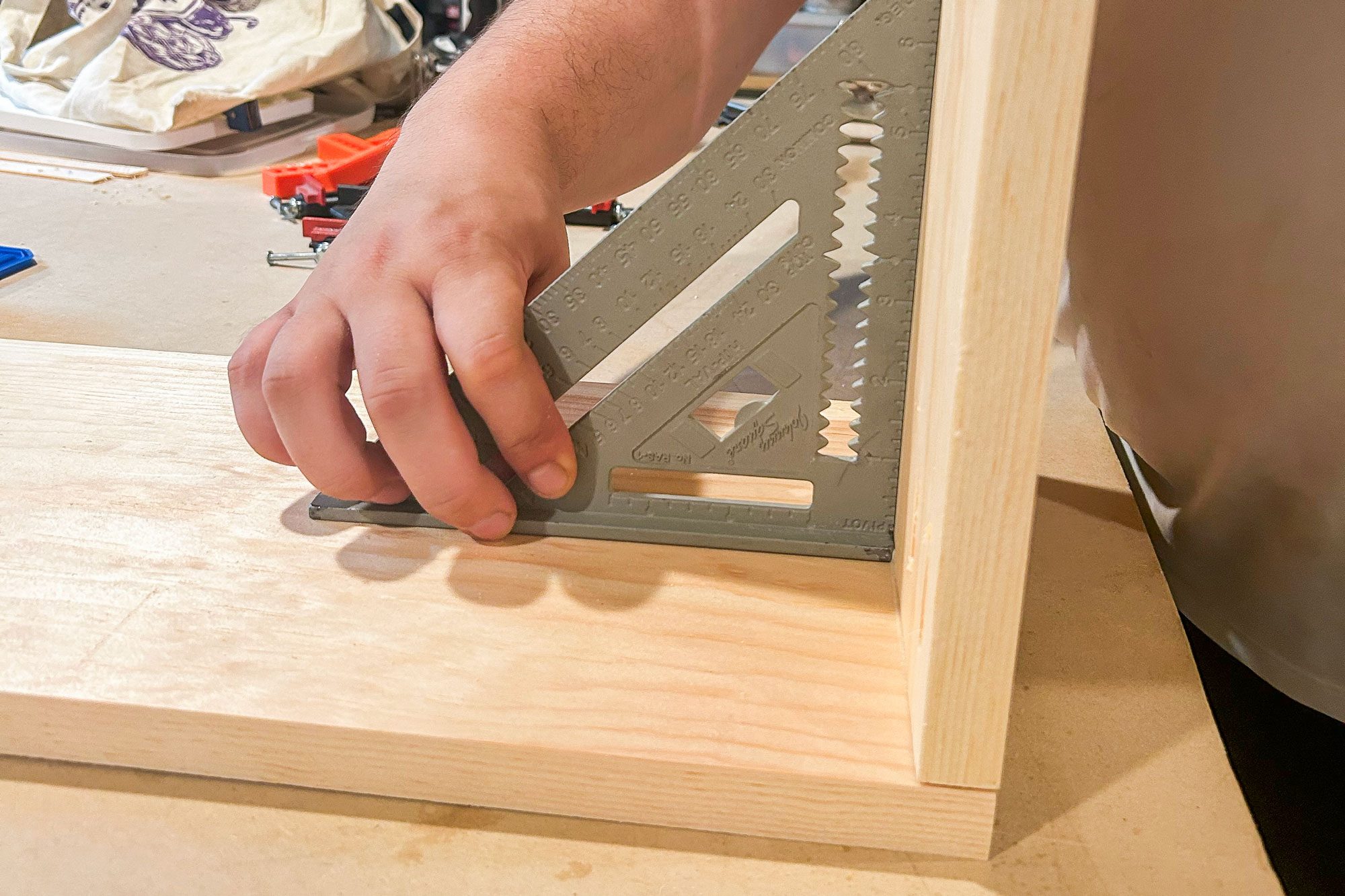 Checking Wood Joint Angle with Carpenter's Square