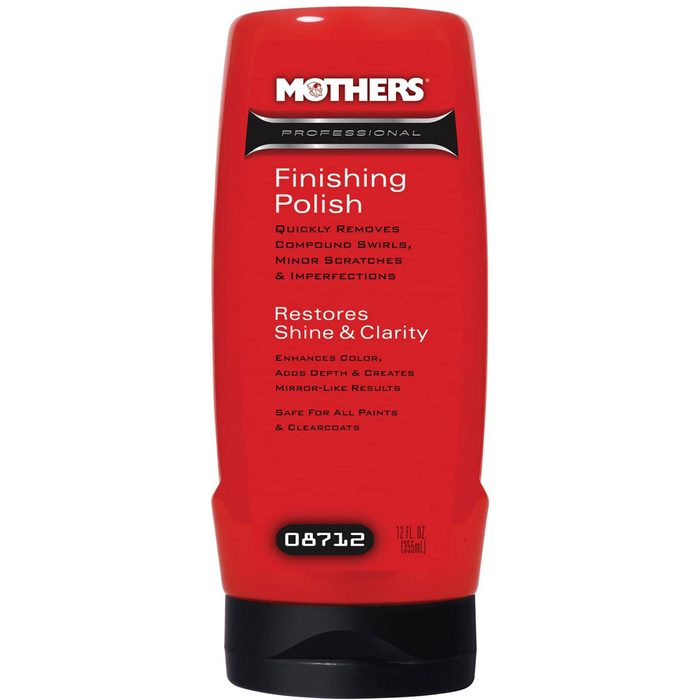 A red bottle labeled "MOTHERS Professional Finishing Polish" is displayed, promoting the product