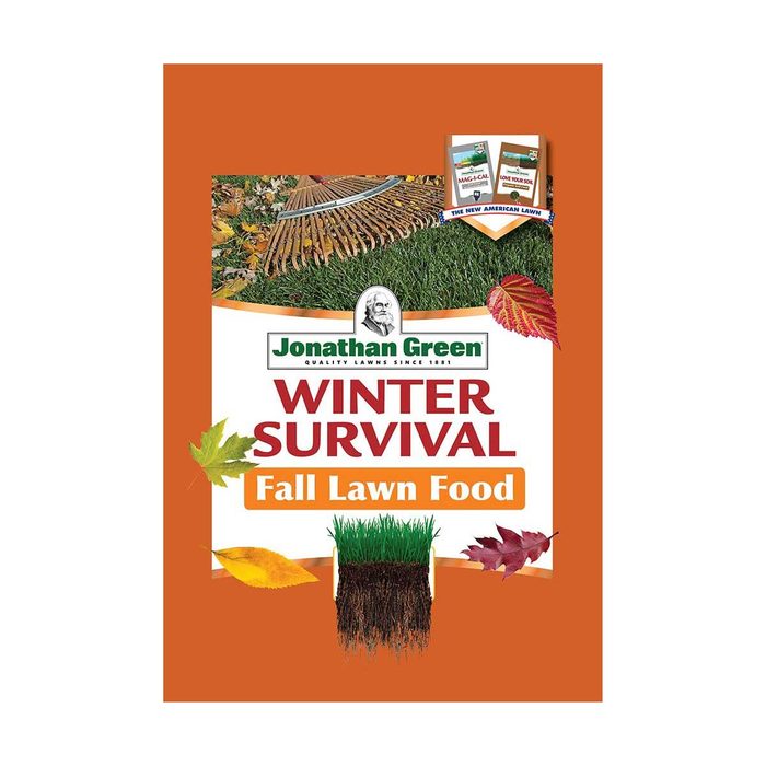 A bag of lawn fertilizer labeled 