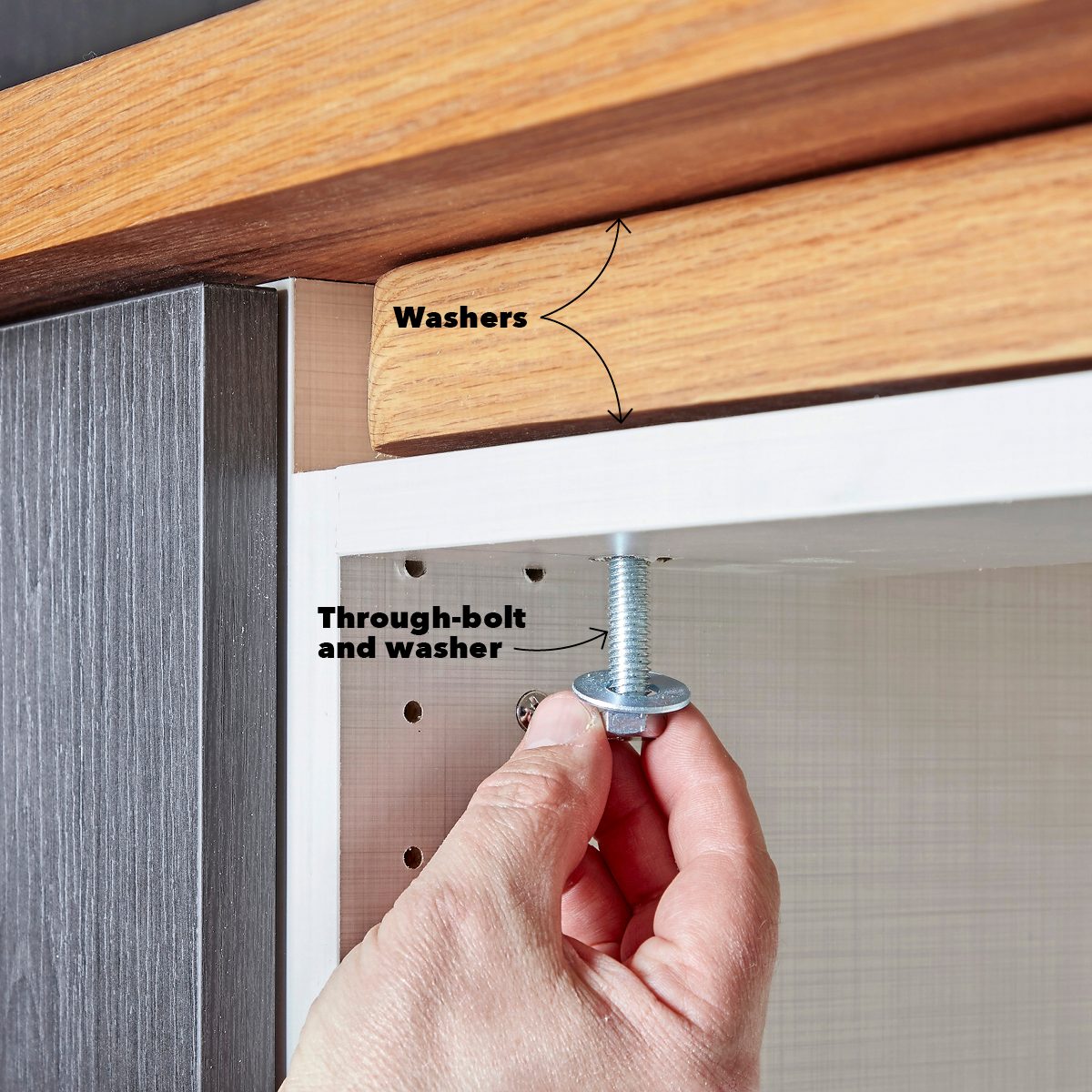 Fasten the swing-out to the counter