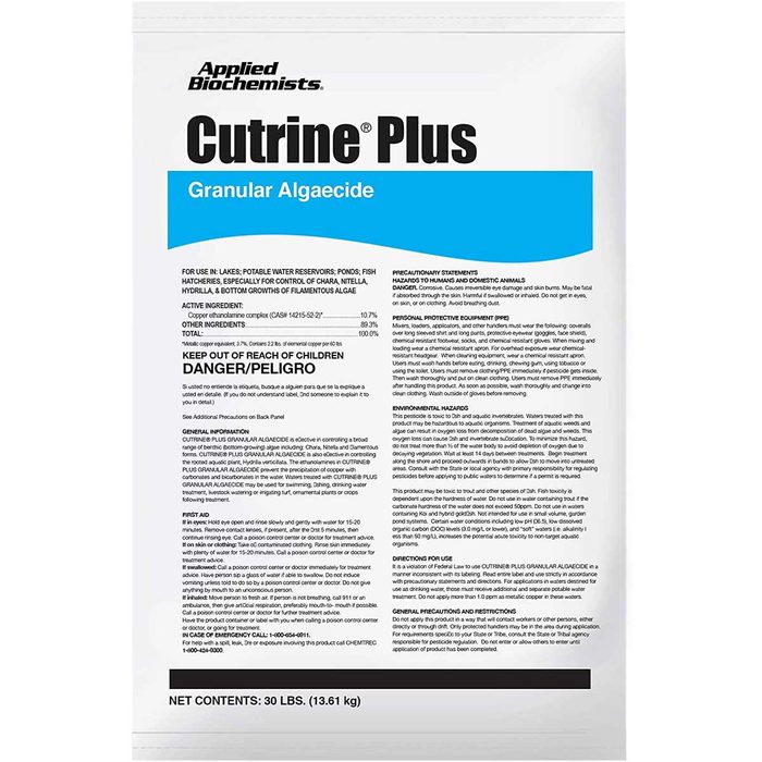 A bag of granular algaecide titled 