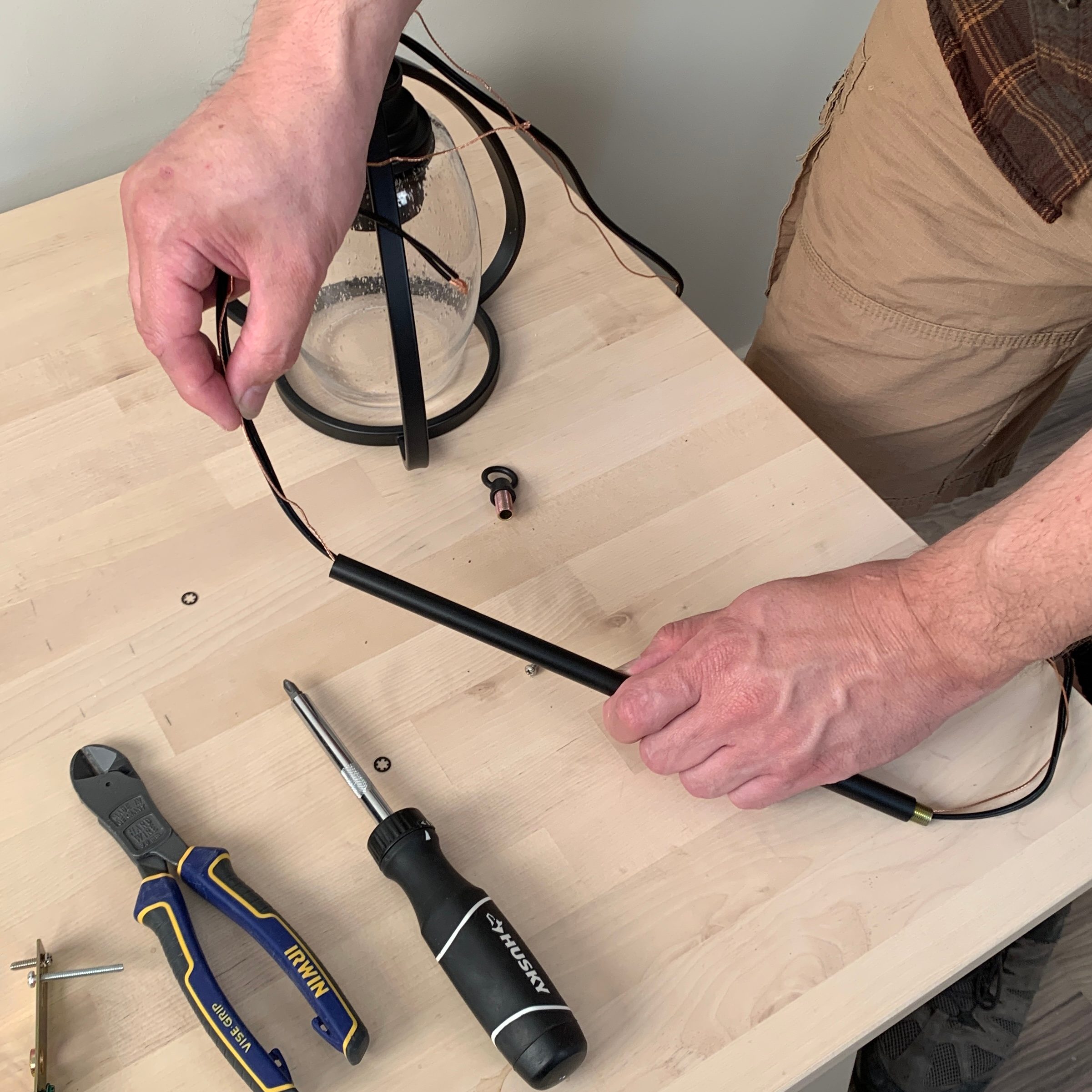 step two of installing a pendant light