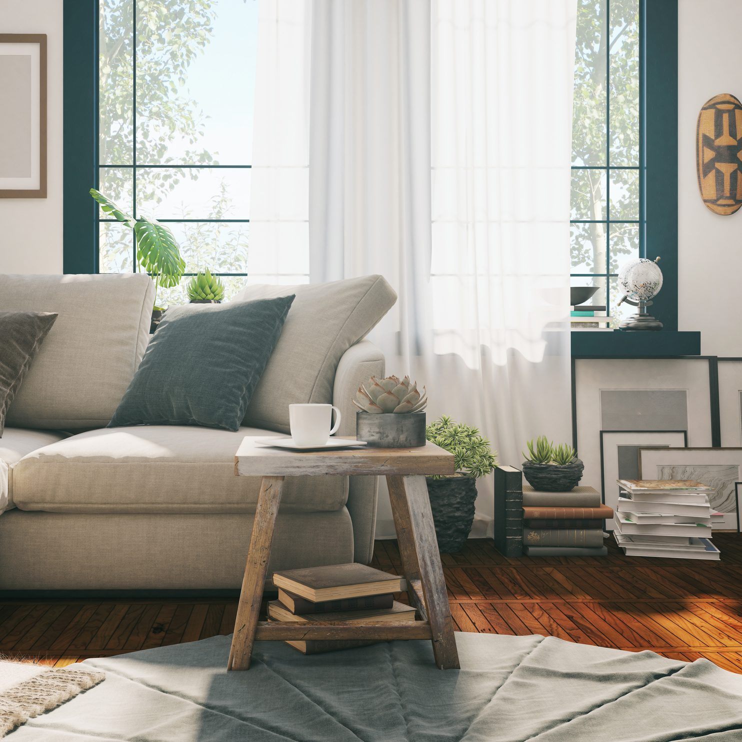 dark window trim in living room