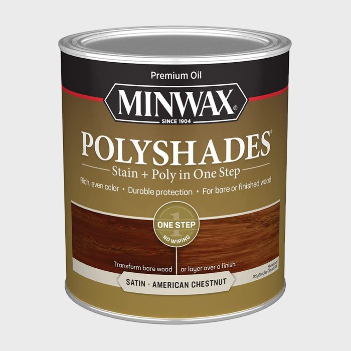 A round can of Minwax Polyshades stain, labeled 