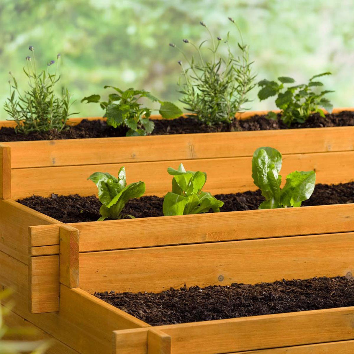 Wooden Three Tier Self Contained Raised Bed Garden Planter Ecomm Plowhearth.com