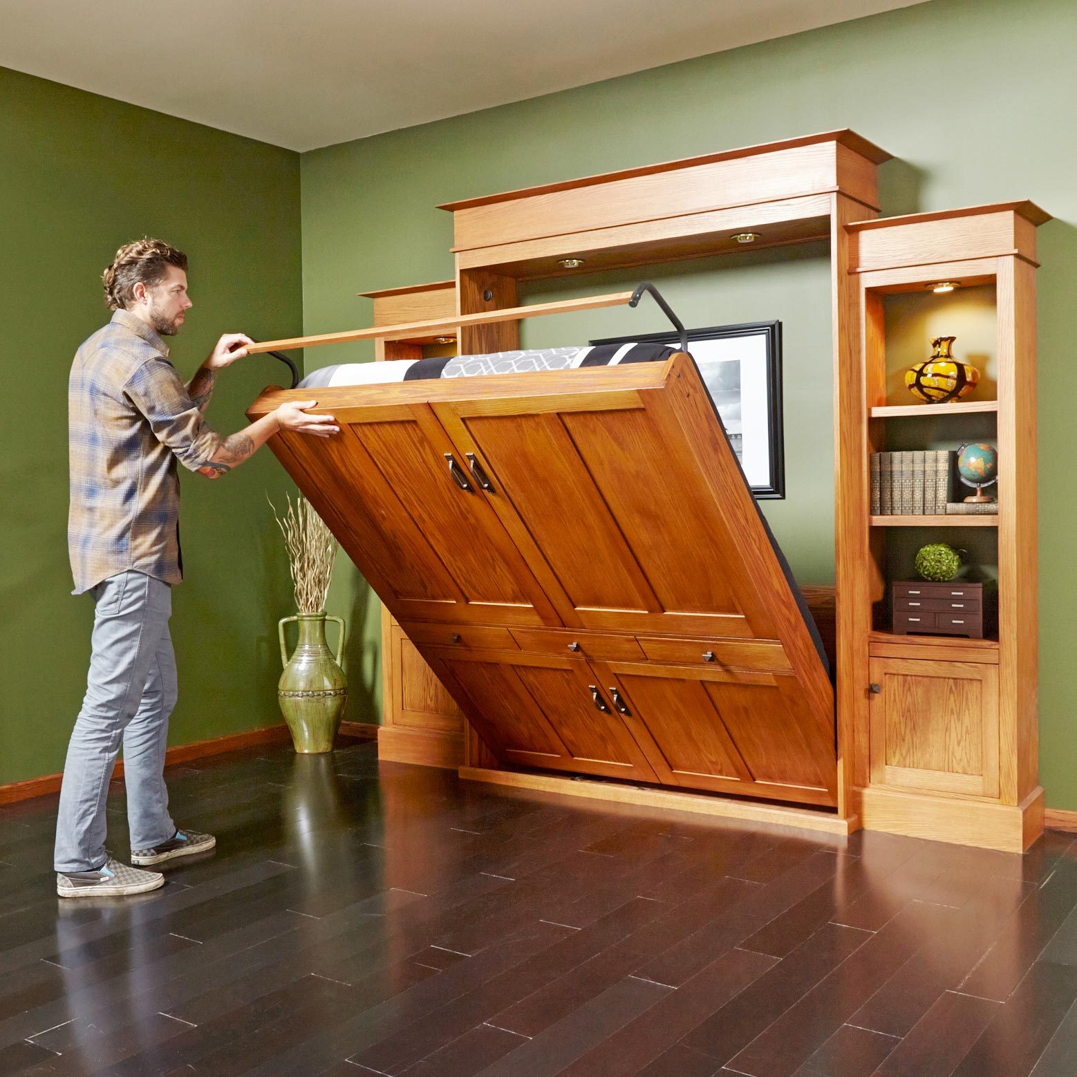 diy murphy bed with book cases on the side