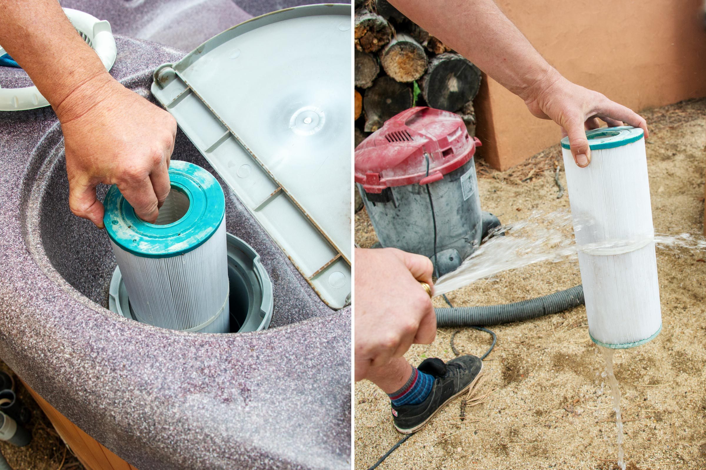 removing the filter and using a hose to wash it off