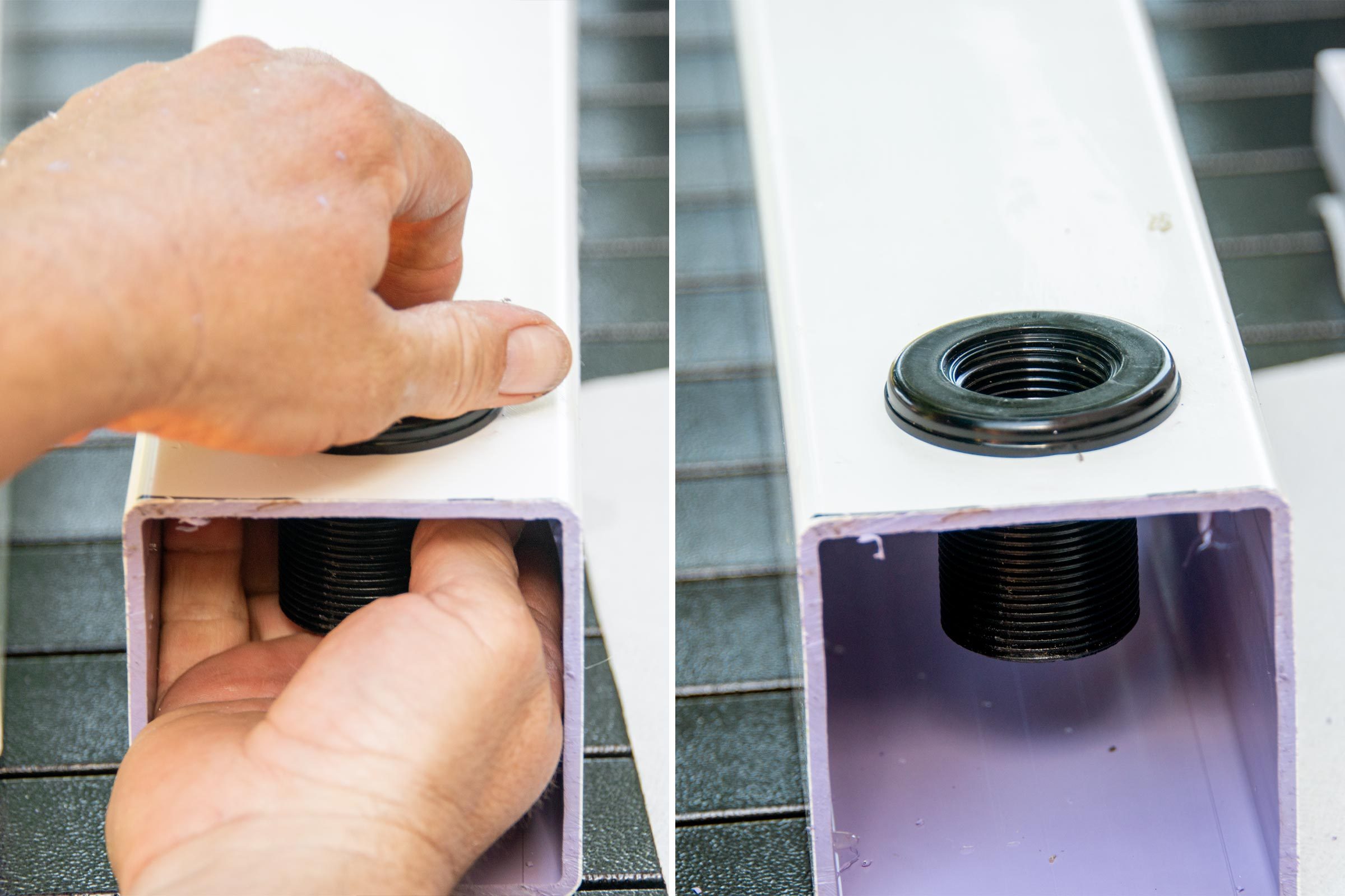 inserting bulkhead fittings into the holes