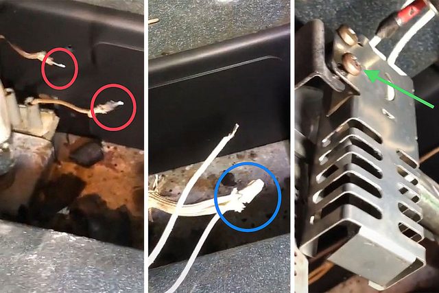 fixing a Gas Stove Step 3 close up of Stripping Insulation and Tightening Nuts and Screws