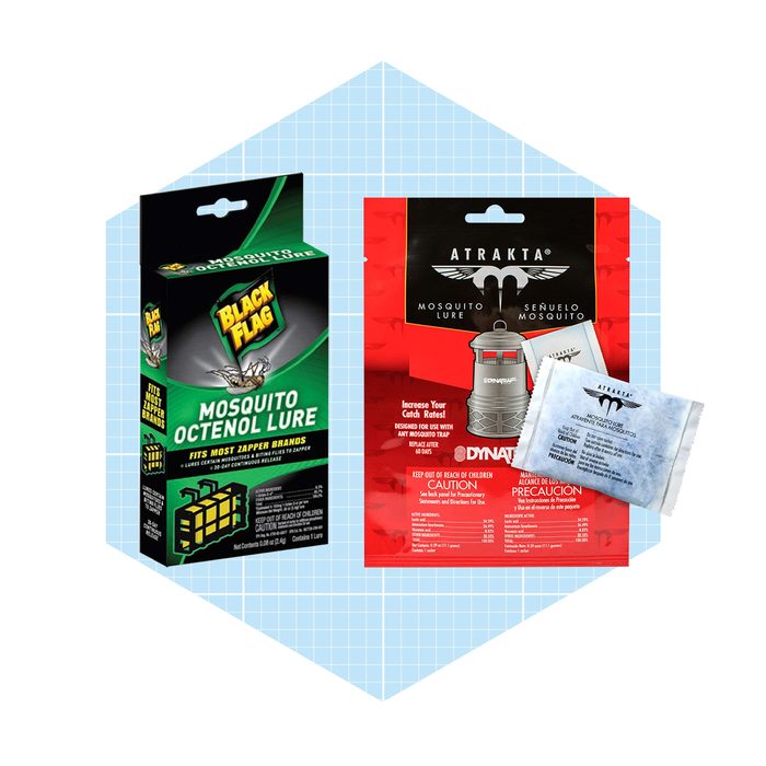 Two mosquito lures are displayed side by side. One is in a box labeled 