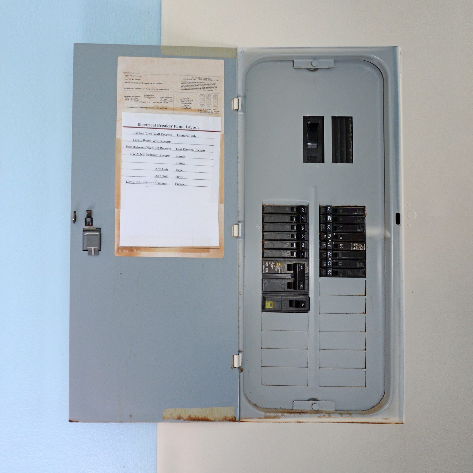 Old circuit breaker panel (breaker box or distribution board)