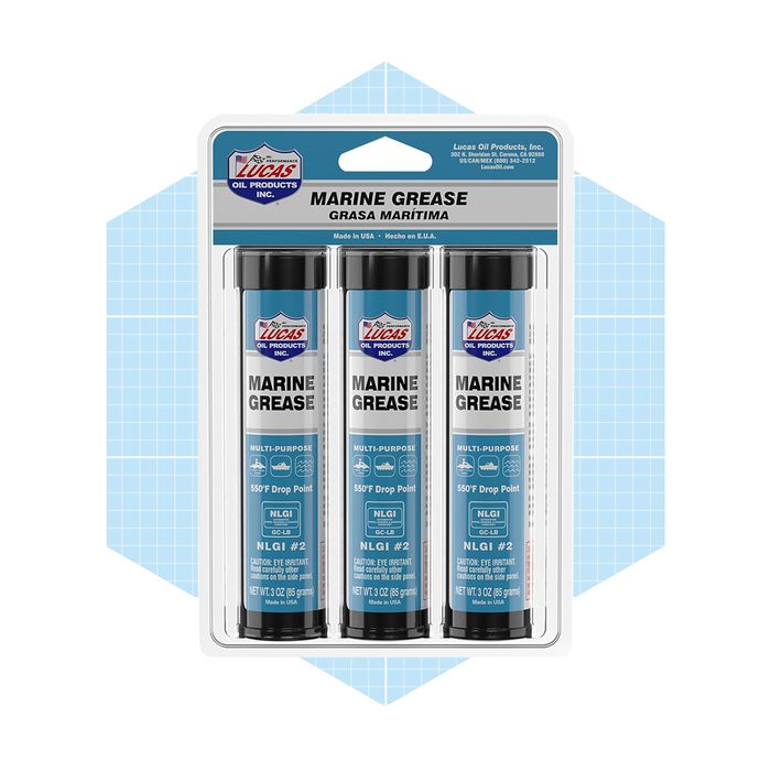 Three tubes of marine grease are packaged together. They are labeled for multi-purpose use and highlight a drop point temperature of 550°F.