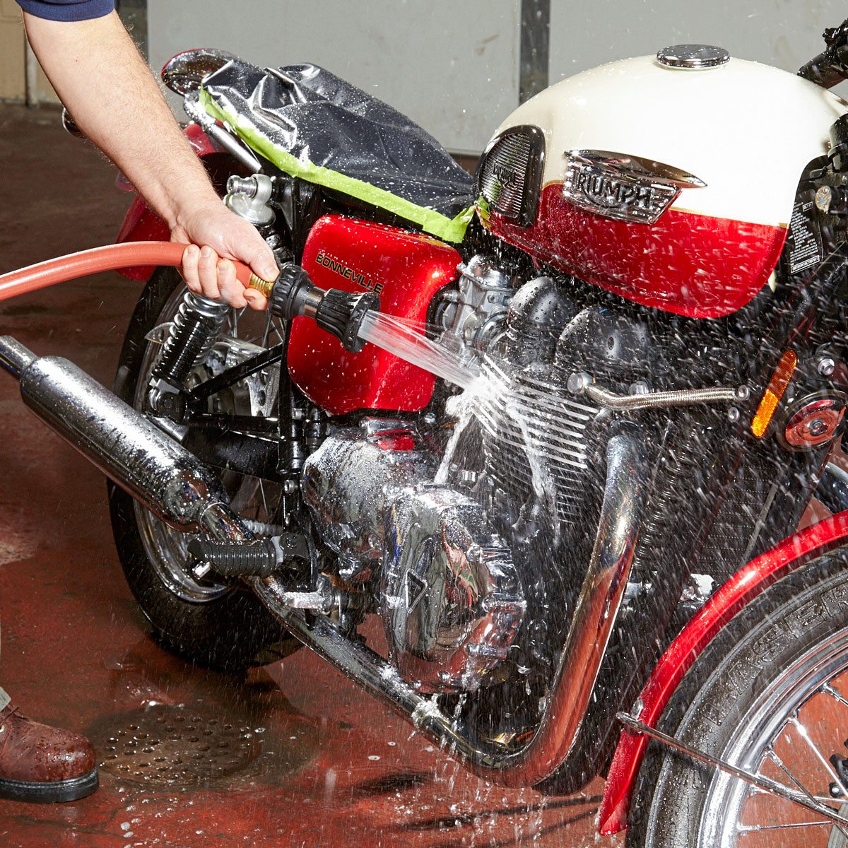 Cleaning Motorcycle with Water