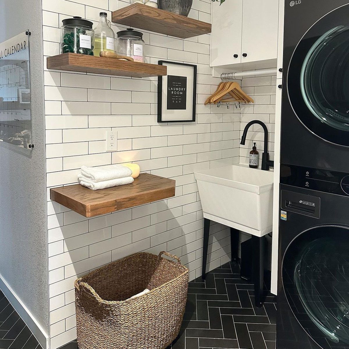 Black And White Tiles in Laundry Room