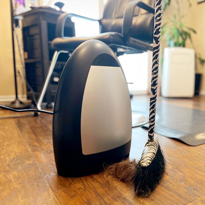 sweeping hair into eyevac