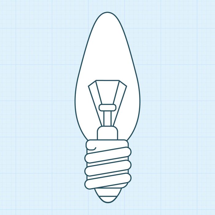 Candelabra screw with a lamp light bulb blue illustration on grid background