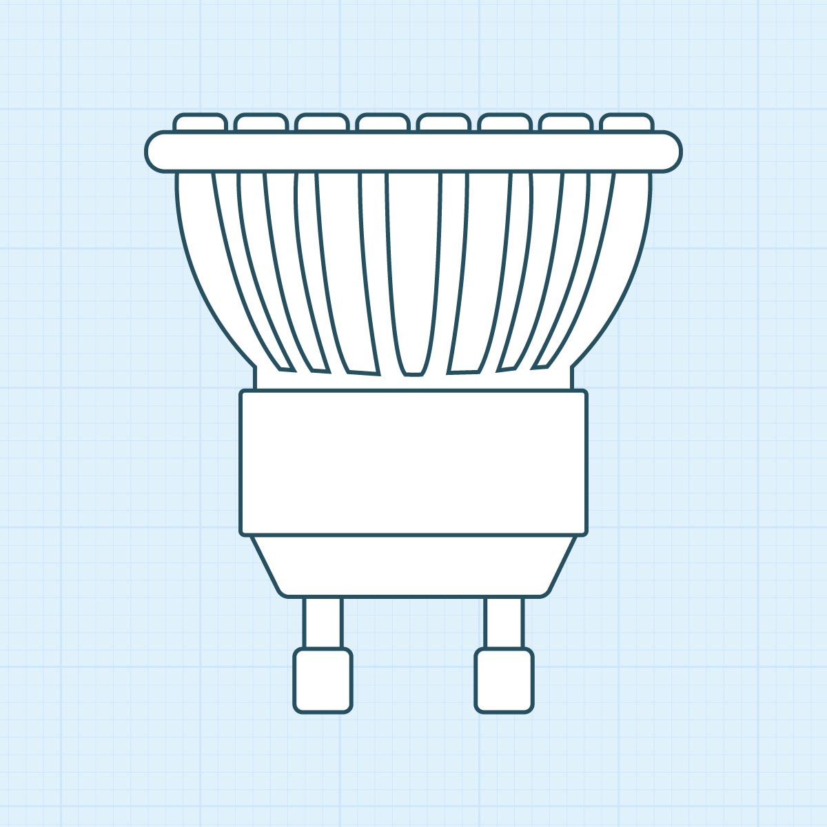 Twist Lock bulb base with a spotlight blue illustration on grid background