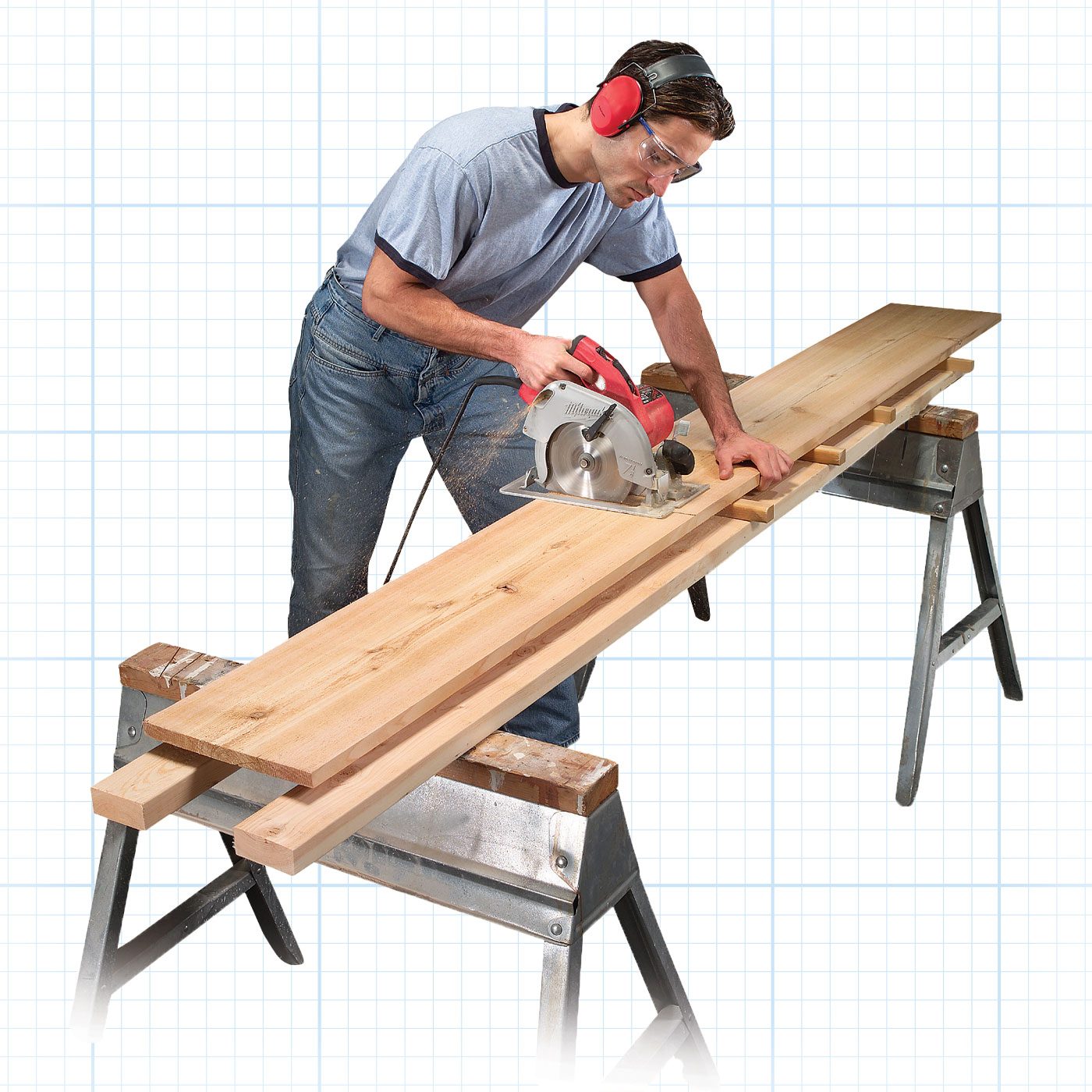 Man cutting a piece of wood