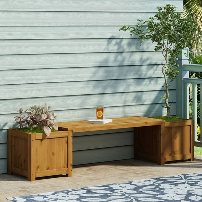 Erika Pine Wood Outdoor Planter Bench