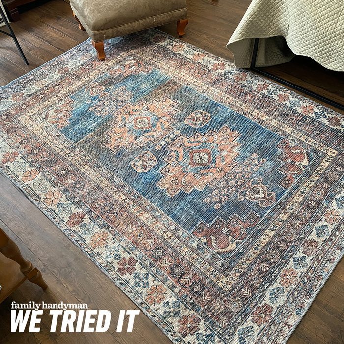 Fhm I Tried It Best Kid And Pet Friendly Rug Baltinglass Rust Blue Washable Area Rug Mary Henn Fhm