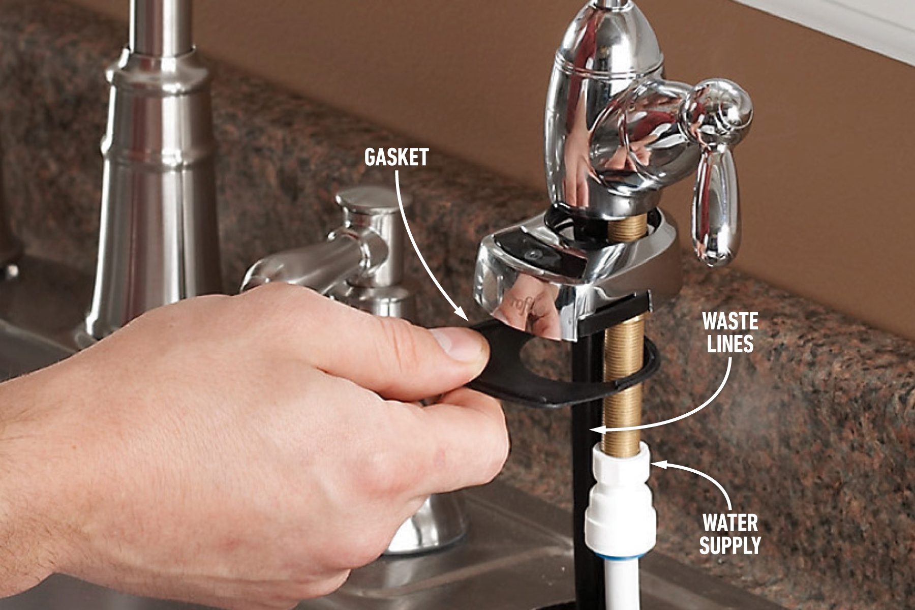 Attach the sink faucet