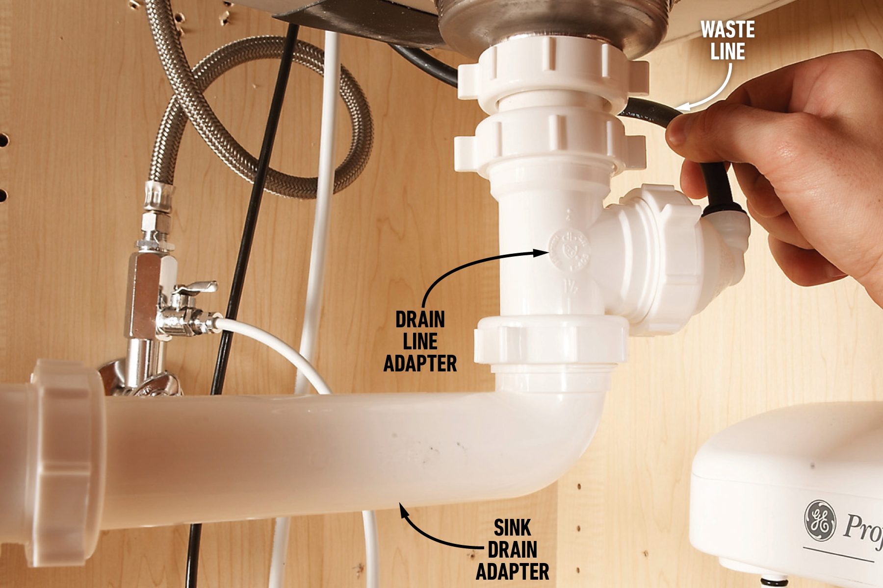 Connect the drain line adapter