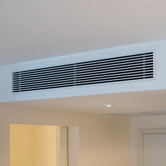 Air conditioning wall mounted ventilation system on ceiling