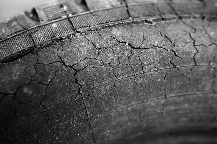 close up of an old care tire