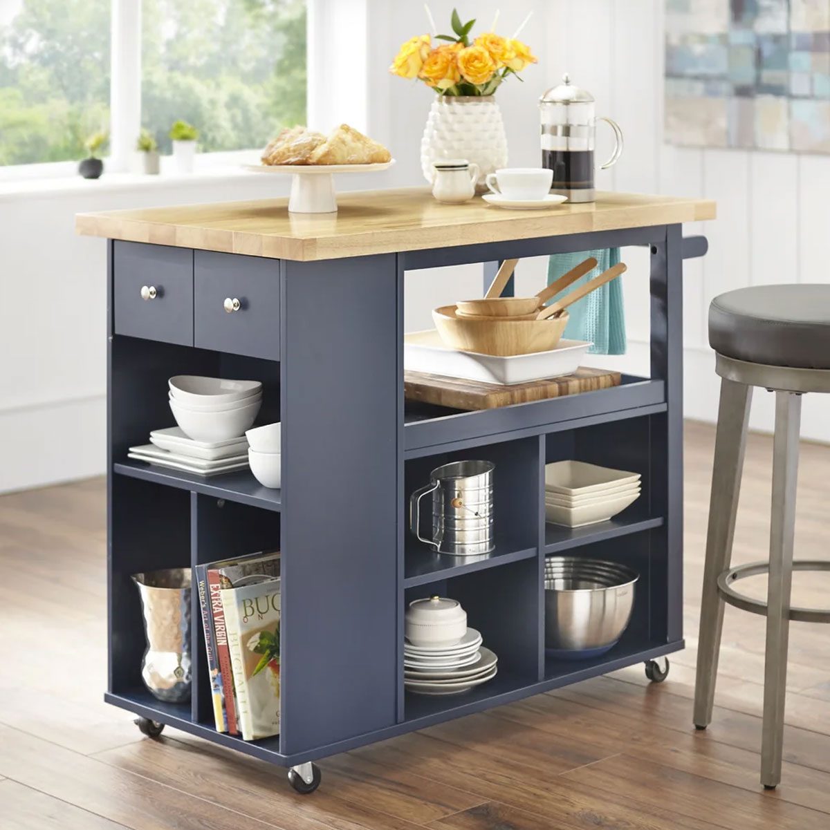Haysi Solid Wood Top Kitchen Cart
