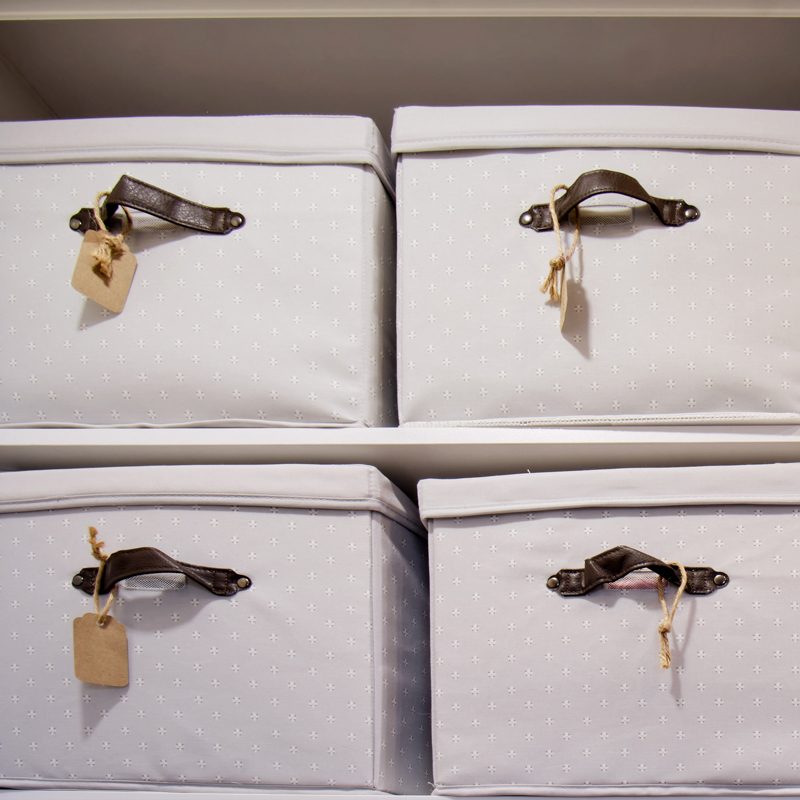 storage bins with labels