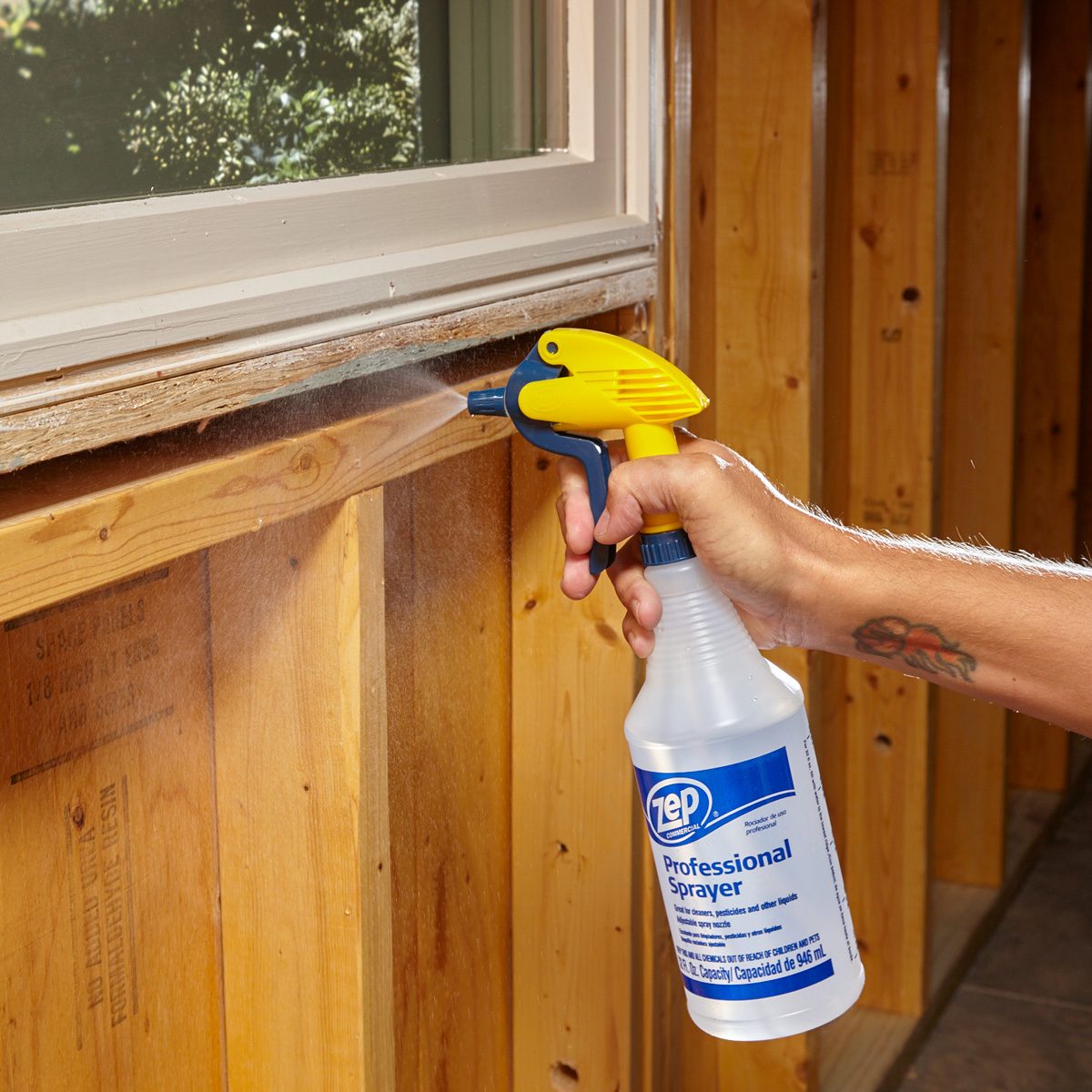 misting wooden area before applying foam sealant