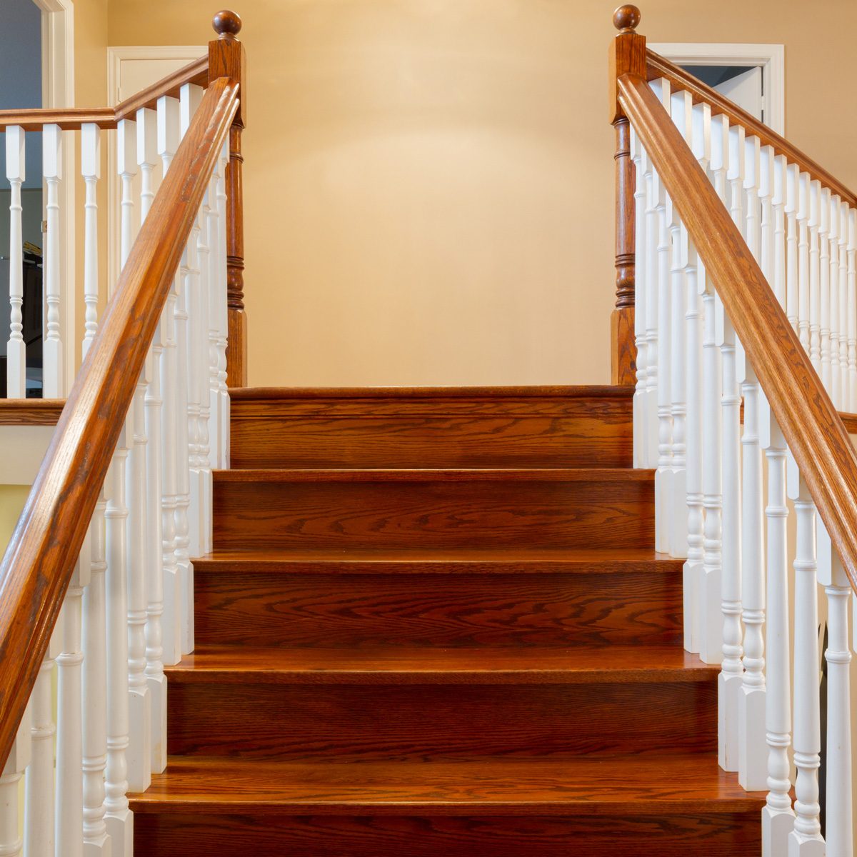 foyer looking down hardwood stairs