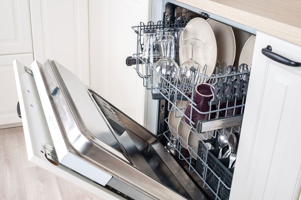 Dishwasher Close Up With Washed Dishes