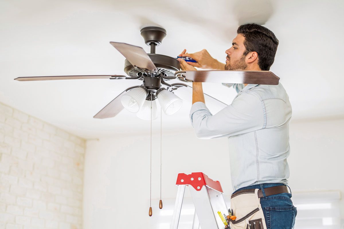 Handyman Installing A Ceiling Fan Gettyimages 865382430 Ksedit