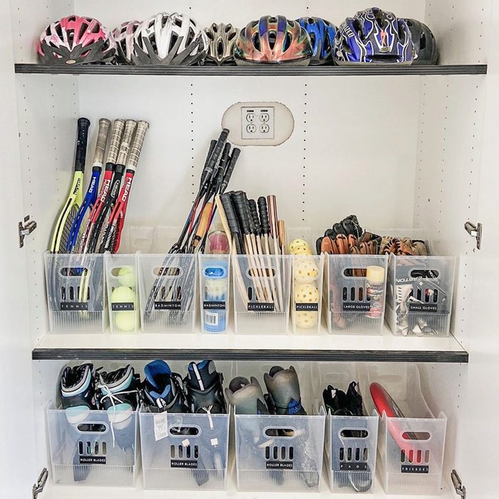 How To Best Organize And Store Sports Equipment Narrow Bins Courtesy @homesort Instagram